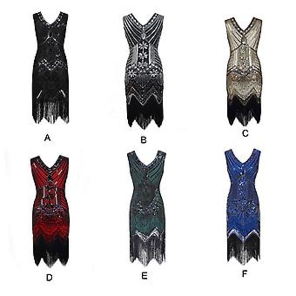 s-2xl Dame Fancy Kjole Retro 1920'er Stil Flapper Kjole Paillet, Rund Hals, Cocktail Party Kjoler (XXL Sort)