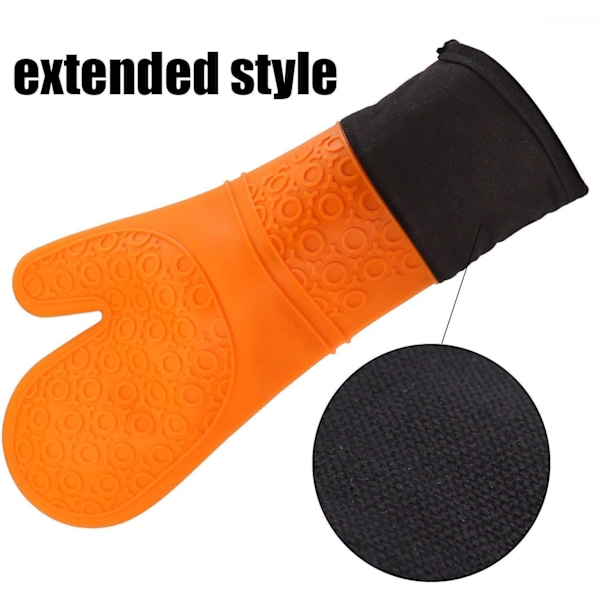 Ugnsvante, Silikon Grytlappar Ugnsvante Värmebeständig Extra Lång Halkskyddad Ugnsvante (Orange, 1 Par)