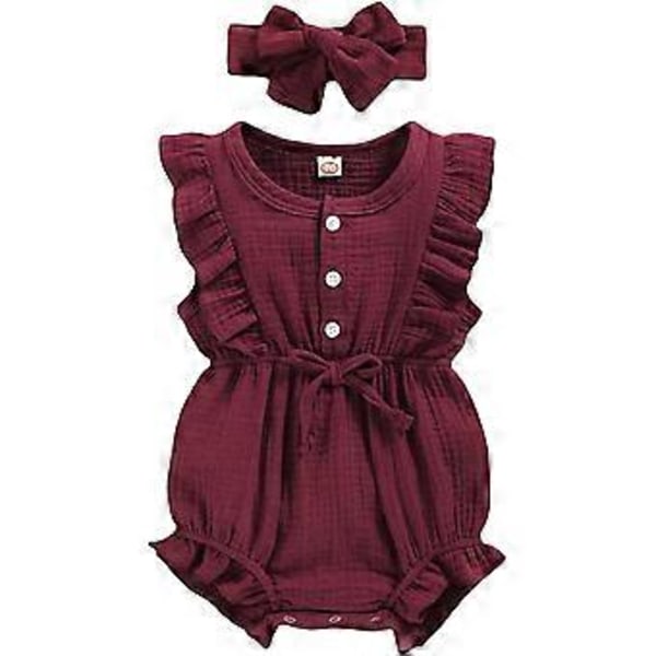 KATEA Toddler Baby Jente Ruffled Ermeløs Romper Casual Sommer Jumpsuit Bomullslin Klesplagg