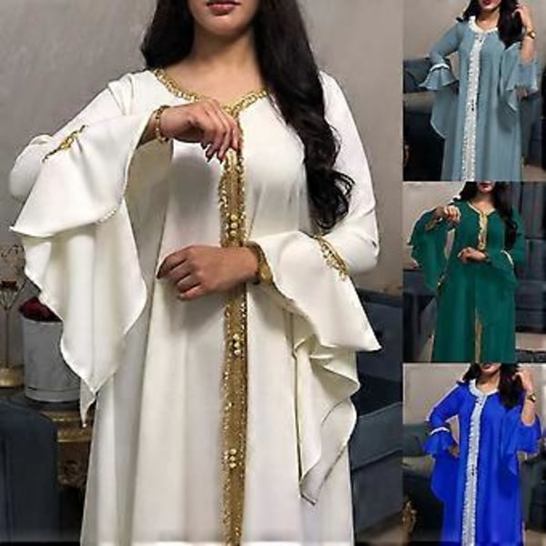 Løstsiddende Dubai Casual Kaftan Robe Broderi Muslimsk Kjole Abaya til Kvinder (M Grøn)