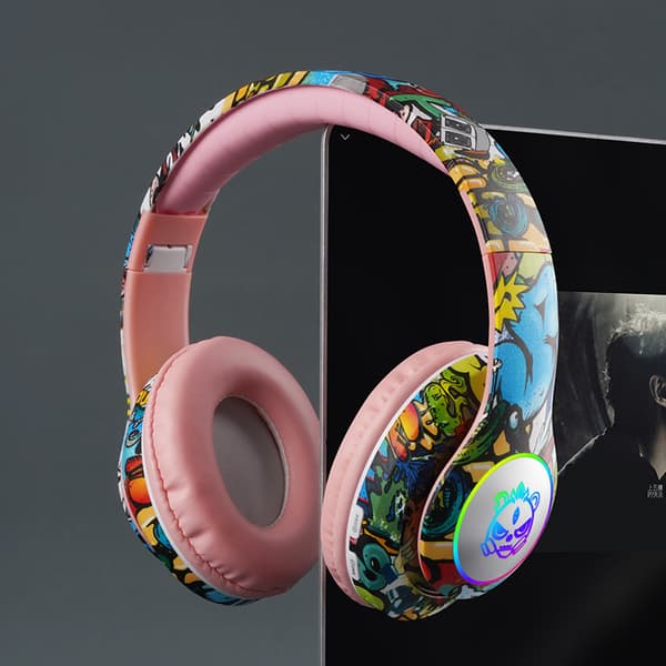 Rosa, Tuya Trådlösa Bluetooth DJ-hörlurar för barn