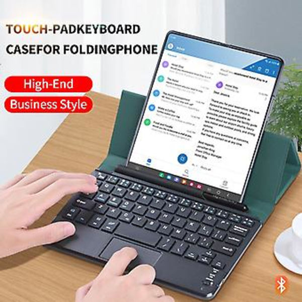 Bluetooth-tangentbord Läderfodral för Samsung Galaxy Z Fold4 Mörkgrön