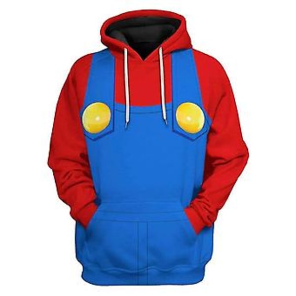 Unisex Mario 3D Hoodie för Kvinnor och Män, Huvtröja, Pullover, Jumper, Toppar, Presenter (S Mario)