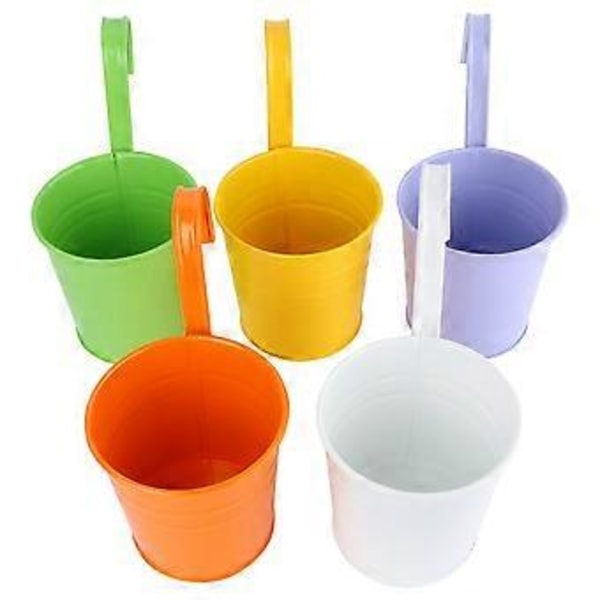 5 st Metallhink Blomma Hängande Kruka Balkong Trädgårdskrukor Växt Blomhållare (Blandade Färger)