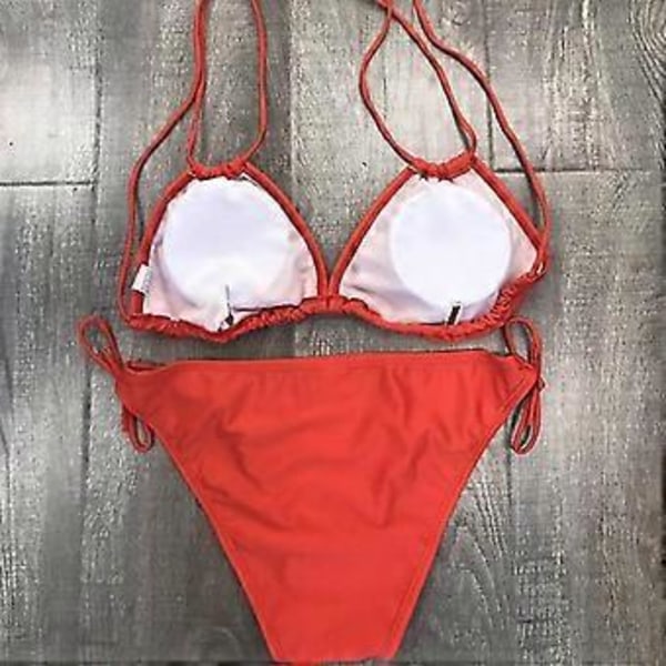 Plus Size Dam Baddräkt Vadderad Halterneck Bikini Set Strand Badkläder Sommar -NMAOV(L Röd)