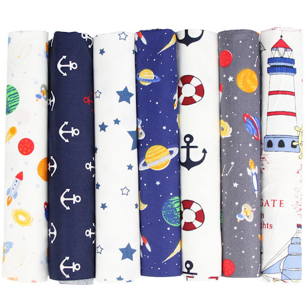 (Tone-Aviation)Sæt med 7 stk. 50 x 50 cm patchwork bomuldsstof DIY