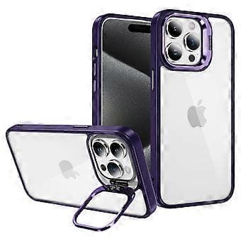 Etui til iPhone 14 Pro med linsebeskyttelsesramme, kickstand, TPU+akryl (Stil E)