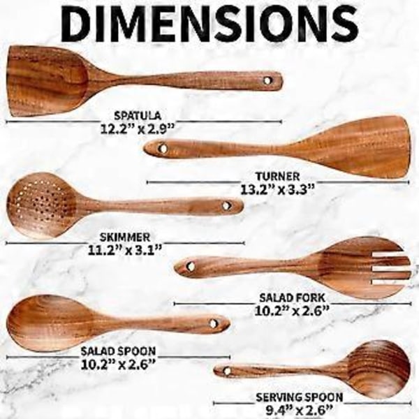 6-delt Spurtle-sett i tre for non-stick matlaging og omrøring