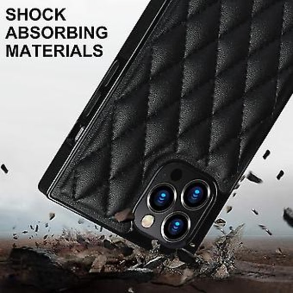 iPhone 14-fodral med kedja i PU-läder Datura Diamond Lattice (Svart)