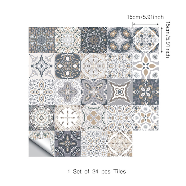 24 kpl, 15×15cm - itseliimautuvat laatta-tarrat 24 kpl