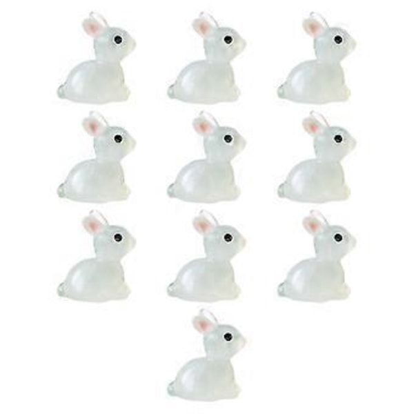 Miniatyrfigurer i harts, självlysande påskharar, prydnad för balkong uteplats (Vit)