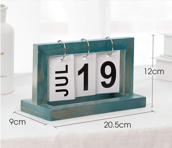 Kompakt skrivbordskalender med trä enkelblad grön presentati