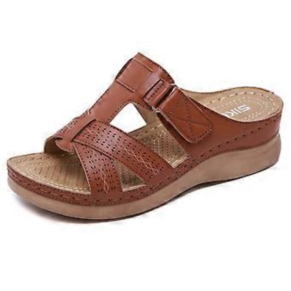 Sommar Nya Dam Sandaler Stor Storlek Sytråd Tofflor (37 Brun)