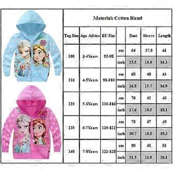 Børnepige Frozen Trykt Langærmet Hoodie Jakke Løstsiddende Hættetrøje Efterårsjakke (6-7 År Rosarød)