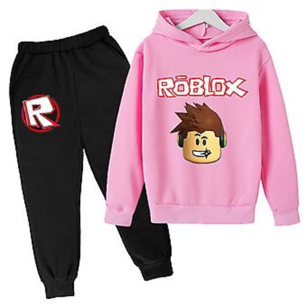 Barnas Joggedresssett Roblox Langarmet Hoodie Genser Pullover Bukser Antrekk (11-12 år Rosa)