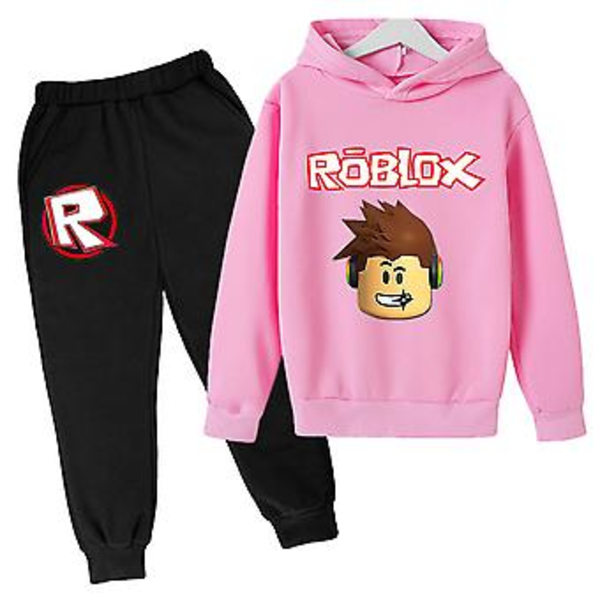 Barnens Pojkars Flickors Träningsoverall Set Roblox Långärmad Hoodie Sweatshirt Tröja Byxor Outfits (13-14 År Rosa)