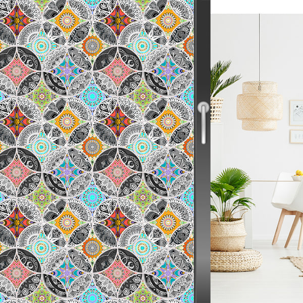 1PC Keltainen Mandala-kuvioinen koristeellinen ikkunakalvo, koristeellinen ikkuna