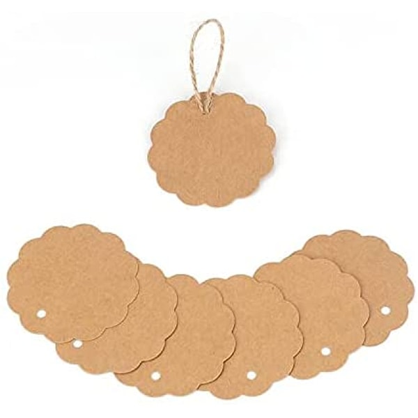 5cm pyöreä kraft-paperi, 50 kpl lahjatunnistetta juutinarulla askarteluun