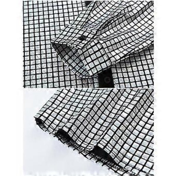 Herrskjorta Långärmad Geometrisk Knäppning Kavaj Krage Glänsande T-shirt (2XL Silver)