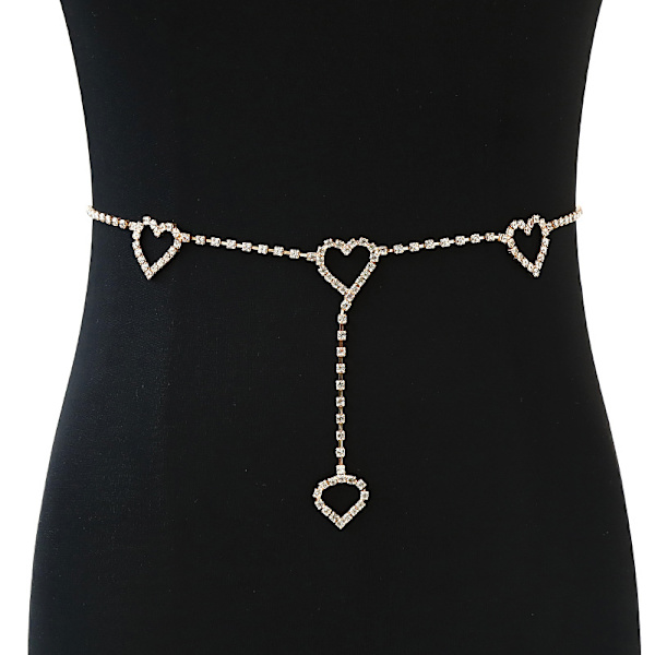 Boho Rhinestone Midjekedja med Urringat Hjärta Kroppskedja Festkroppskedja