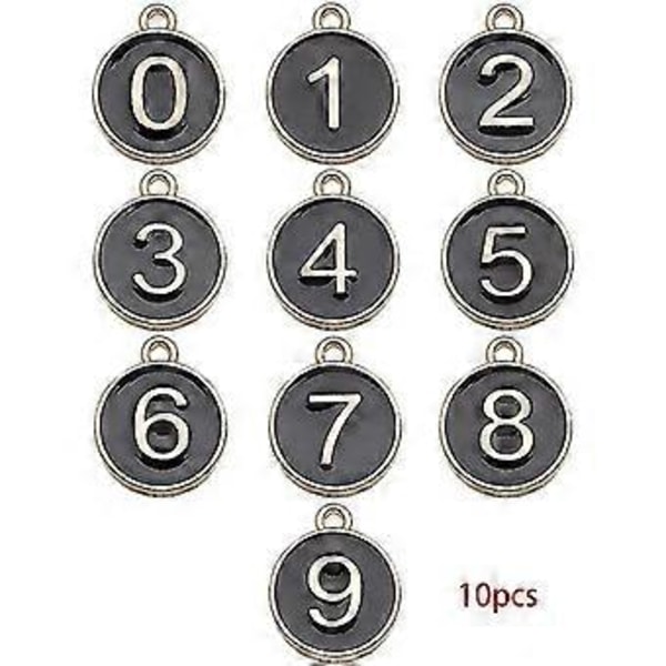 0-9 arabiske tall metall legering charms dobbeltsidig emalje tall anheng for DIY håndverk armbånd halskjede smykker laging tilbehør (Svart)
