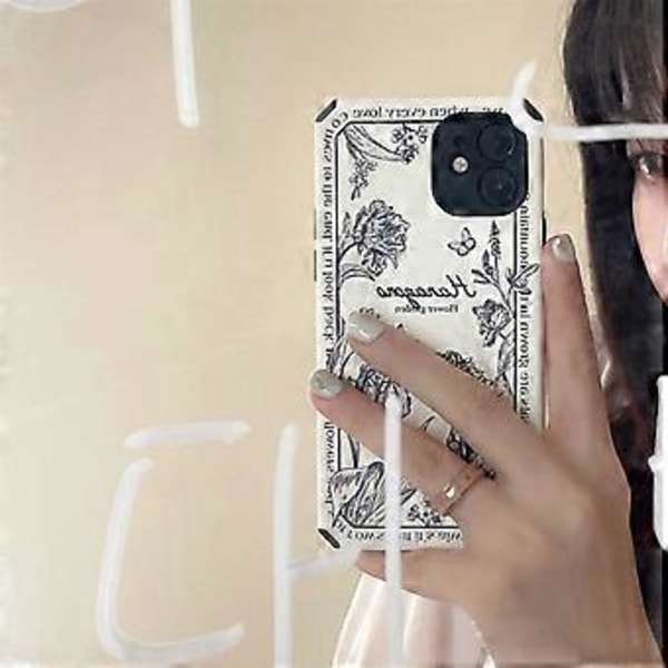 INS Retro Relief Blomst Hvit Telefonveske for iPhone 12 Pro Max 6.7 tommer Mote Blomsterdeksel Silikon Støtsikker Beskyttende Etuier