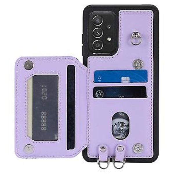 Samsung Galaxy A52 5g / 4g -puhelimen kuori, ruudullinen tekstuuri korttilokero ja rannehihna (musta) (violetti)