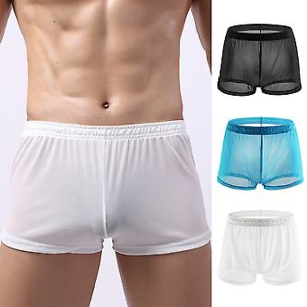 Soutong Läpinäkyvät Miesten Alushousut Yksivärinen Verkkolangat Keski-Vyötärö Läpinäkyvä Ohut Boxer Alusvaatteet (XL Valkoinen)