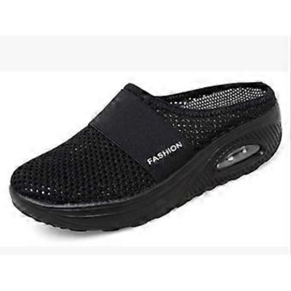 Luftkudde Promenadskor Andningsbara Casual Mesh Slip On Promenadskor för Utomhus Inomhus (42 Svart)