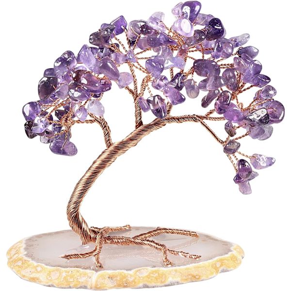 Pengar Träd av Läkande Kristaller på Agatskiva Bas, FengShui Quartz