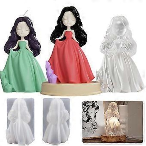 Sød Pige Prinsesse Silikonform 3D Lysform Genanvendelig Fondantforme Slik Chokoladeform Støbningsform til DIY Håndværk Hjem Kunst Dekoration