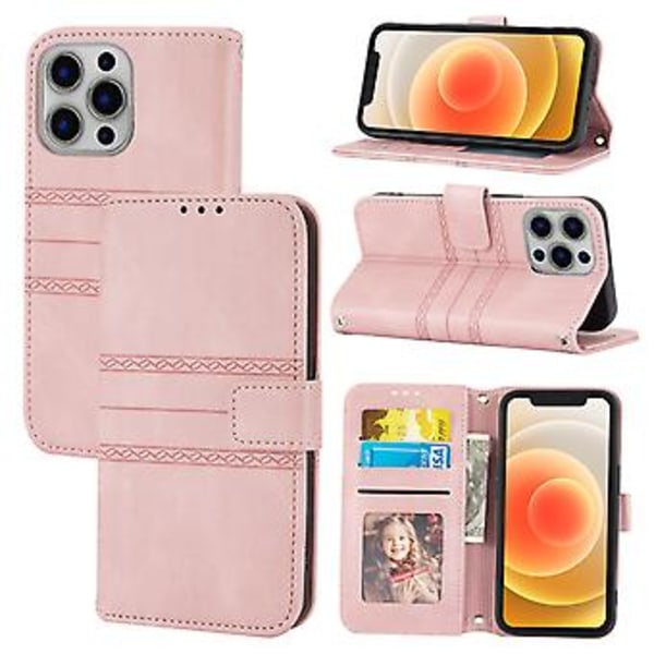 Embosset lærveske for iPhone 15 Pro Max (Rosa)
