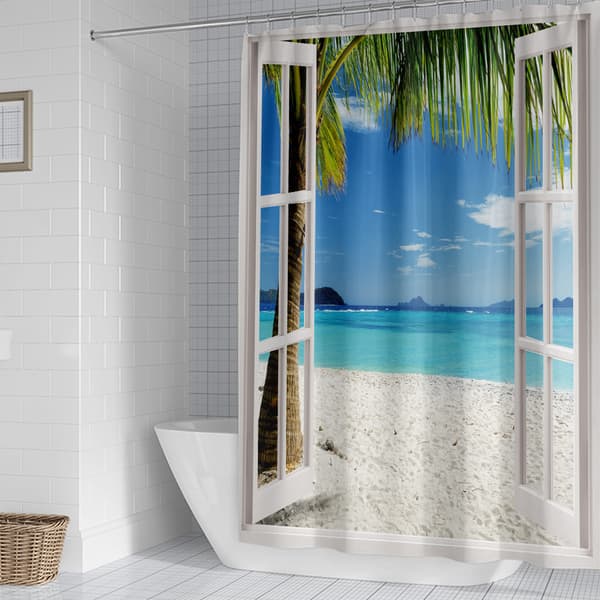 Dusjforheng 200 x 230 cm, stranddusjforheng, trykt polyester