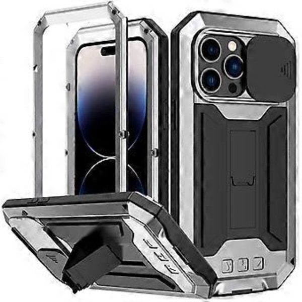 Metall + Silikon Skyddande Skal för iPhone 14 Pro Max (Silver)