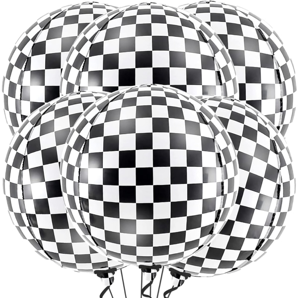 Large 22 inch Black and White Checkered Balloons - Pack of 6