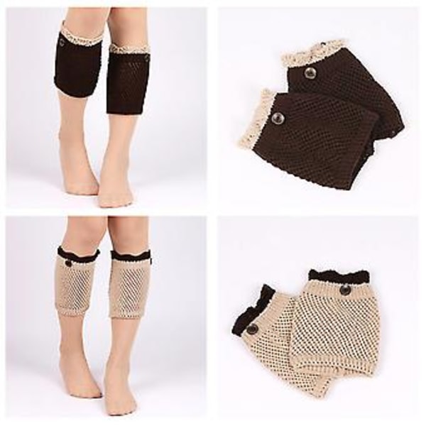 Naisten Talviset Paksuun Krokikudottuun Neuleeseen Leg Warmers Kontrastivärisellä Rypytetyllä Reunalla Napilla Varren Yläosassa Sukat (Vaaleanharmaa)