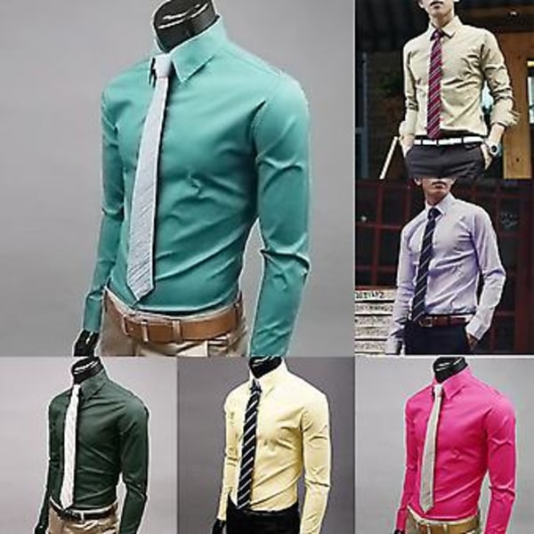 Fianao Moteklær Menn Solid Farge Lang Erme Knapp Ned Skjorte Slank Formell Business Topp (M Rose Red)