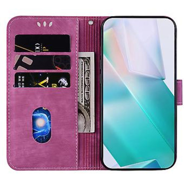 Präglad Läderfodral för iPhone 15 Pro Max (Roseröd)
