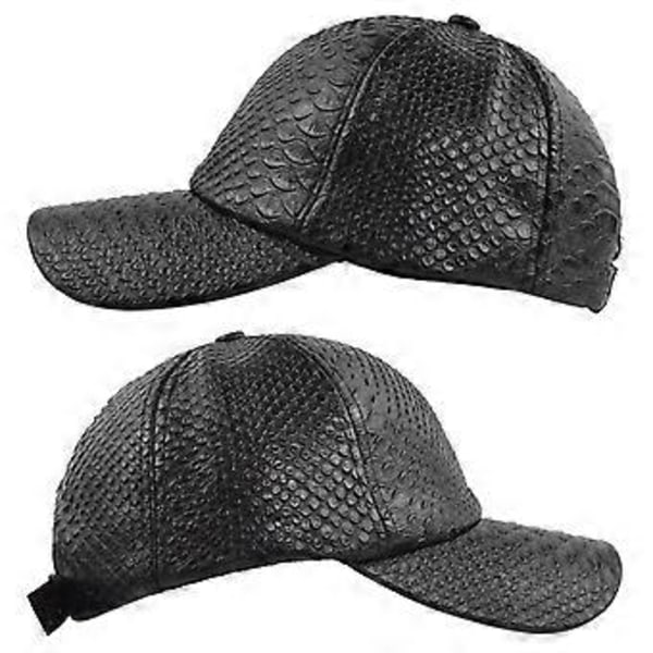 Herre Baseball Cap i Kunstlæder med Krokodilleprint, Ensfarvet Hat med Justerbar Rem (Mørkeblå)