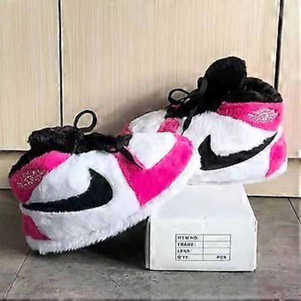 Sneakers-lignende Plys-Tøfler Kreativ Indpakning Fuzzy Varme Vinter Drag Sko til Afslappet Daglig Brug (Rose Aj)