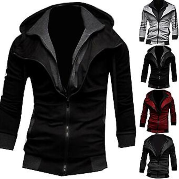 Fianao Hoodies Sweatshirt Mjuk Varm Färgblock Herrar Långärmad Hoodie Topp Full-zip Sweatshirt (XXL Ljusgrå)