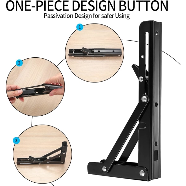 2 stk 35cm sammenleggbar hyllebrakett, sammenleggbar konsollbrakett, kraftig sammenleggbar hjørnehyllebrakett