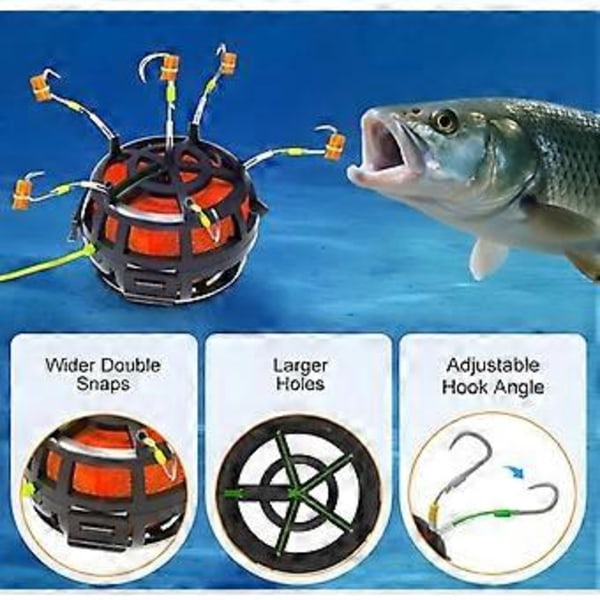 Omvänd bottenbetesbur, 360° flytande betesbur fiskekrok, 6-krok omvänd (Iseni No8)