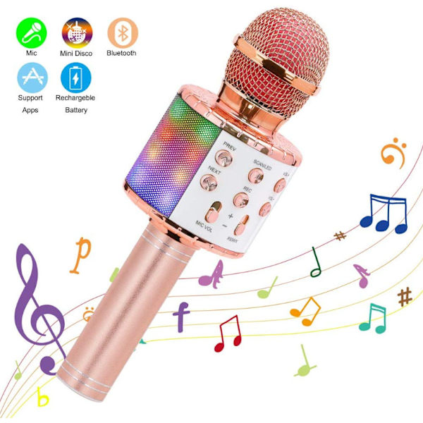 1 stk. Rose Gold Karaoke Trådløs Mikrofon med Dansende LED-lys