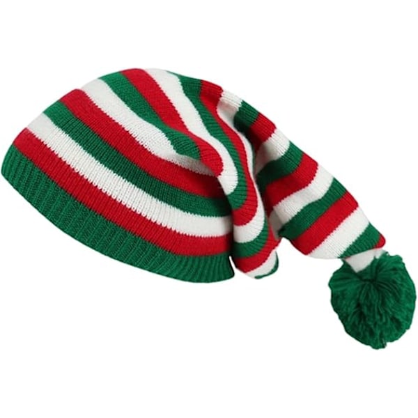 E-lf Hats for Kids Adults, Knit Christmas Hat, Red and Green Striped E-lf Hat, Christmas Beanie Hat E-lf Costume Accessories