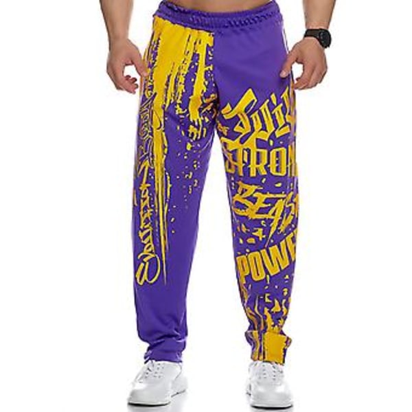 Mäns Joggingbyxor med Elastisk Midja, Tryckt, Lös, Snabbtorkande, Casual, Bodybuilding, Löpning (M Lila)