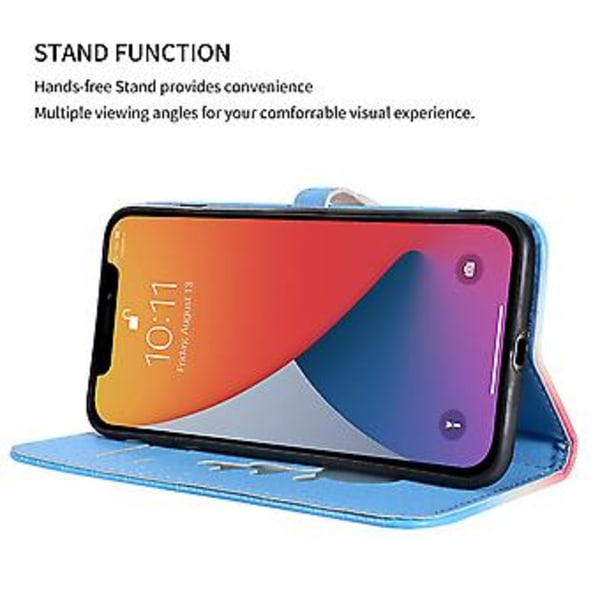 Telefonfodral med älgmönster för iPhone 14 Pro med kortfack, snodd, PU-lädermaterial, plånboksfunktion, hörnfallskydd (röd blå)