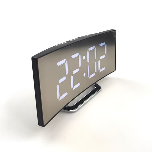 Hvit Digital Vekkerklokke til Soverom, LED-Speilvisning, 12/24 Timer