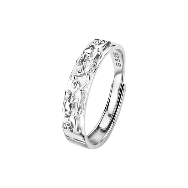 Silver Feng Shui PiXiu Skyddande Rike Ring Justerbar Ring