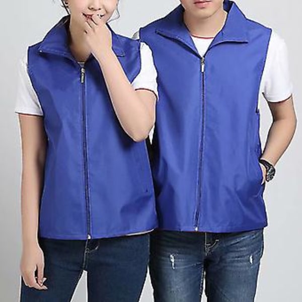 Väst utan ärmar med slag, fickor, dragkedja, nätfoder, utomhus, volontär, ljus färg, slim fit, arbetsväst (M Royal Blue)